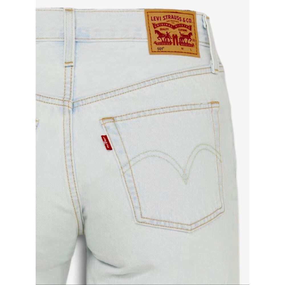 Levi’s 501 Mid Thigh Shorts High Rise Light Wash Button Fly Distresses Denim NWT - Picture 9 of 13
